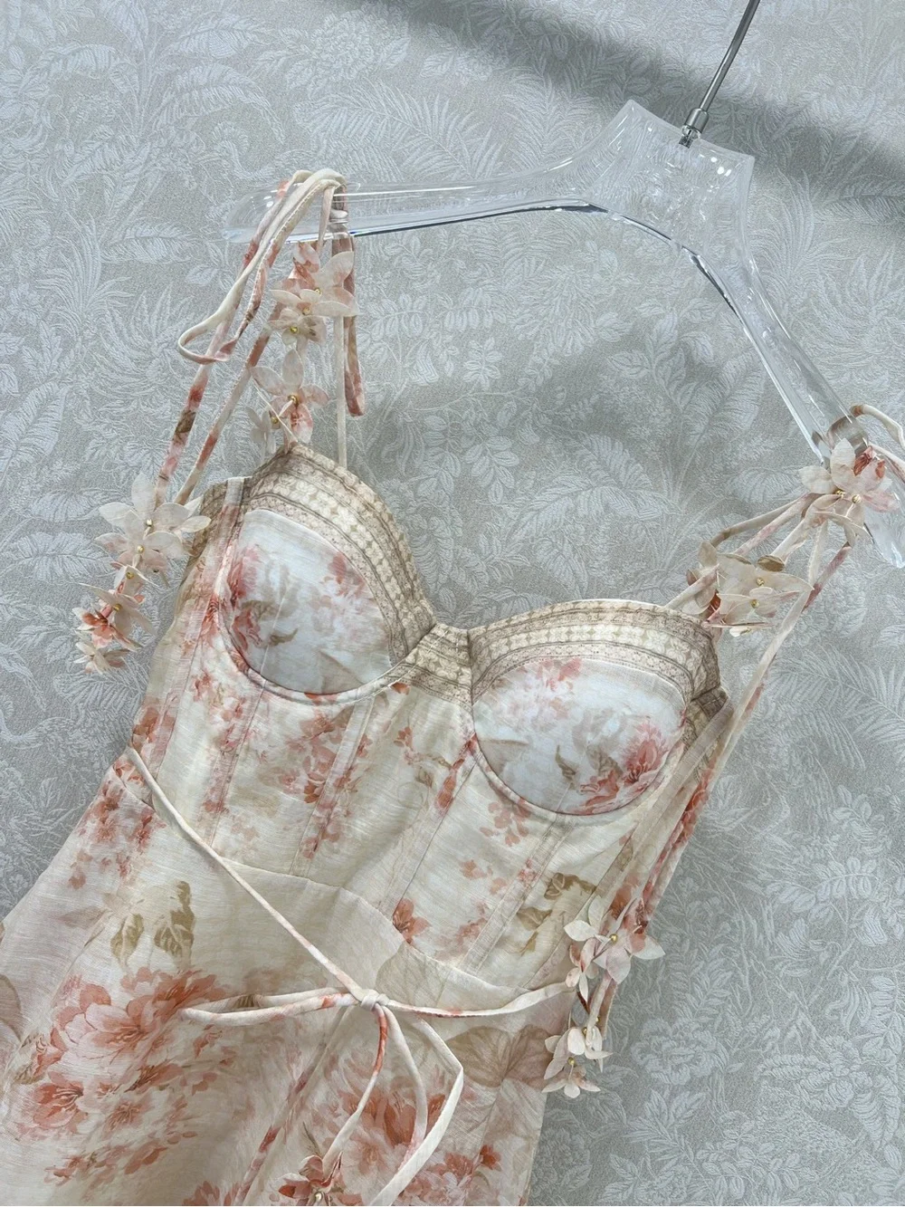 Zimmermann Floral Lace-Trim Slip Dress in Cream and Blush